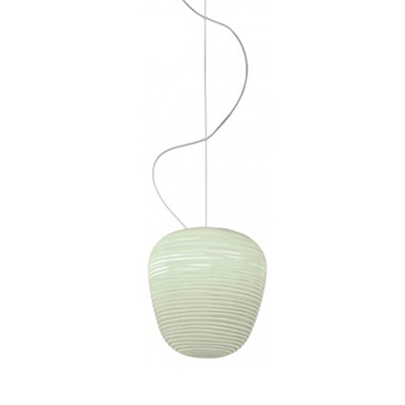 Cocoon Shaped Restaurant Pendant Lighting White Rib Glass 1-Bulb Simple Hanging Light