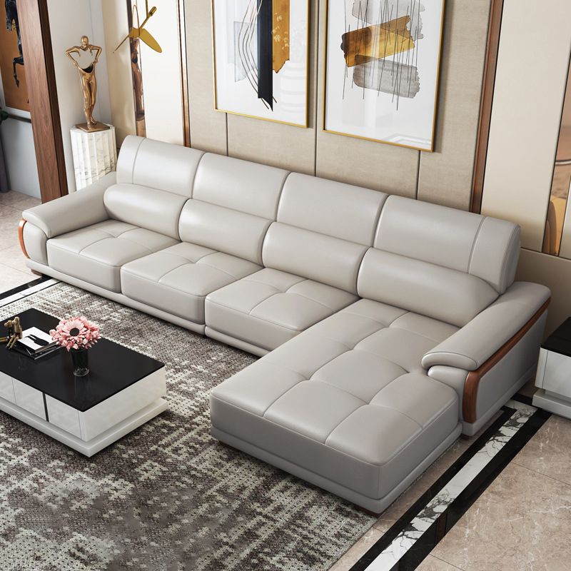 141.73" Wide L-shape Sectional Genuine Leather Pillow Top Arm Sectional