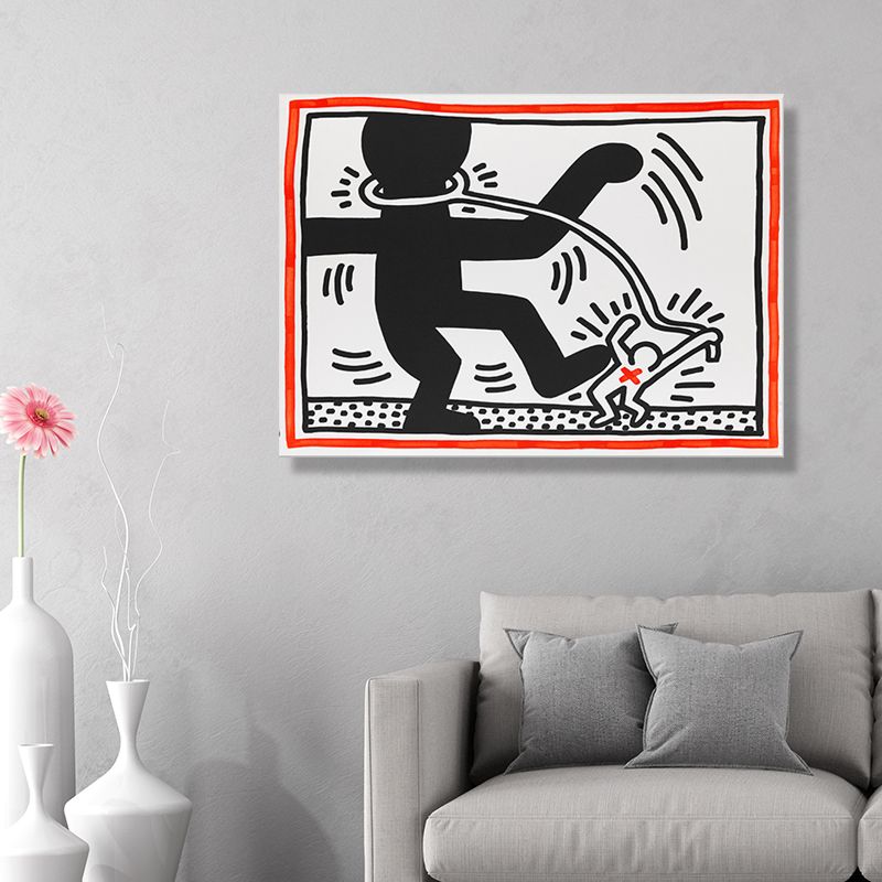 Minimalistische Strichmännchen-Leinwandkunst in hellen Farben, Hobby-Wanddekoration für das Wohnzimmer