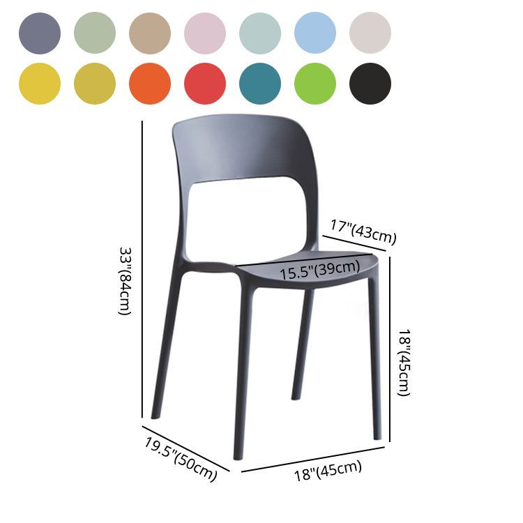 Silla lateral de plástico contemporánea, silla lateral de comedor sin brazos con espalda abierta apilable para el hogar