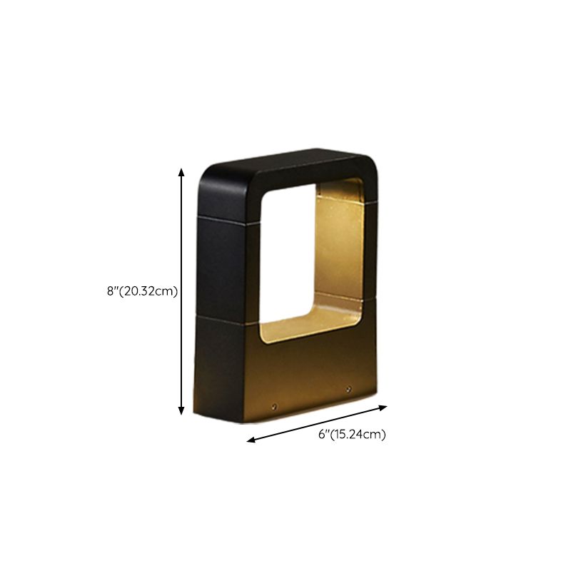 Contemporary Metal Pillar Lamp Rectangle Shape Outdoor Waterproof Light with Glass Shade