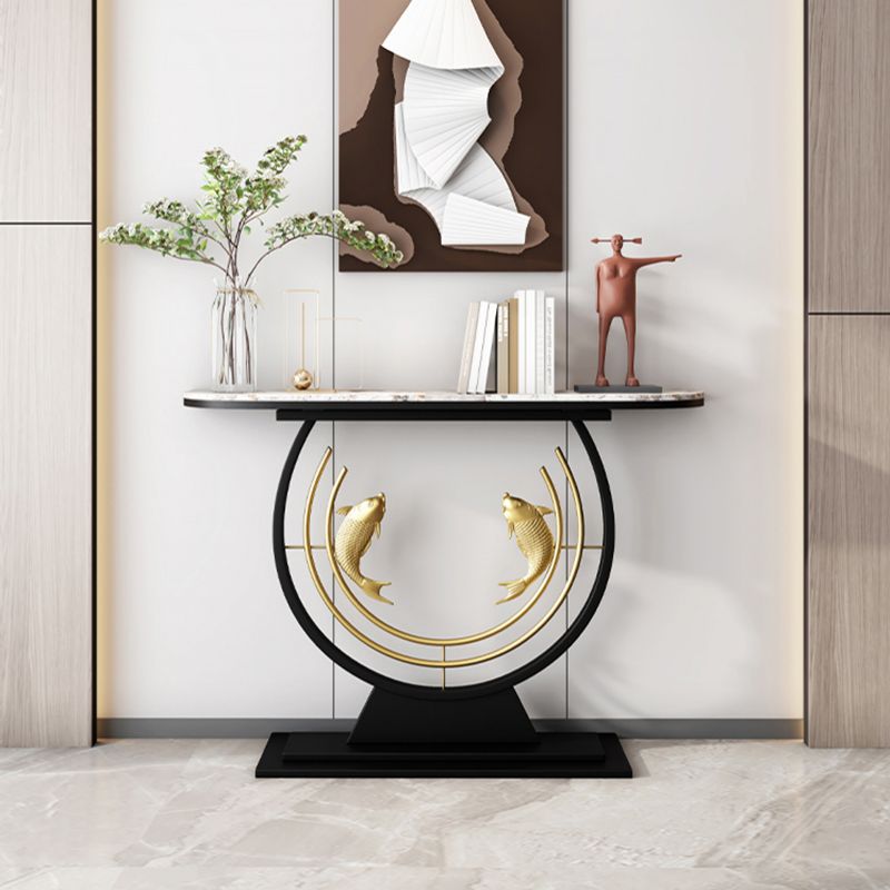 31.5" H Modern Console Accent Table Antique Finish Half Moon Console
