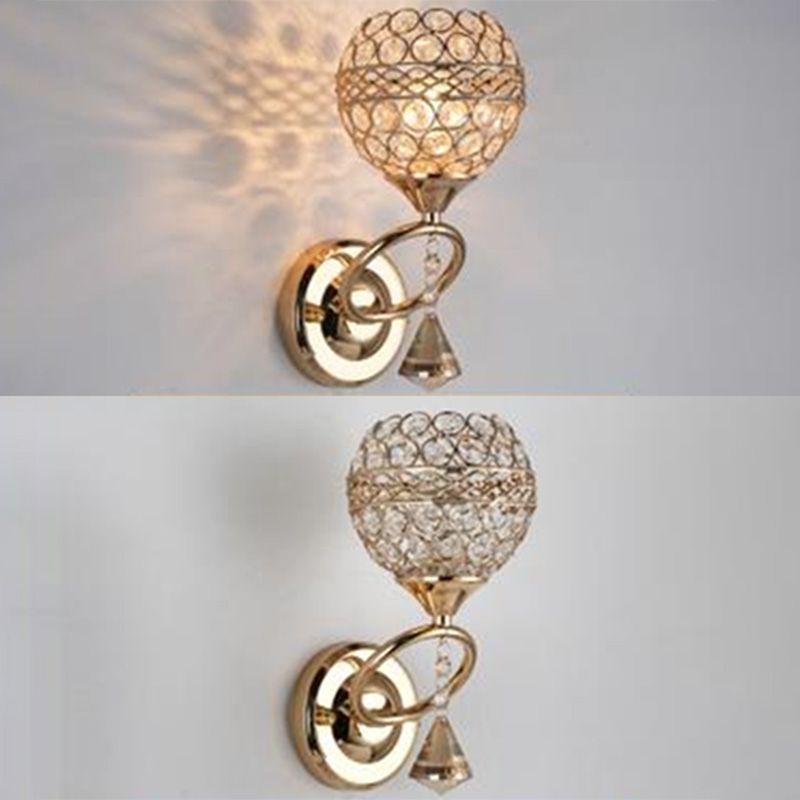 Hallway Wall Sconce Modern Style Gold Wall Light with Global Crystal Shade