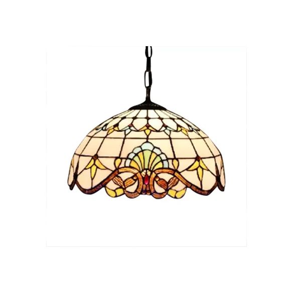 Hanging Lamps for Living Room, Adjustable 2 Lights Dome Shade Hanging Lamp with Art Glass Shade Victorian Style, 16" W