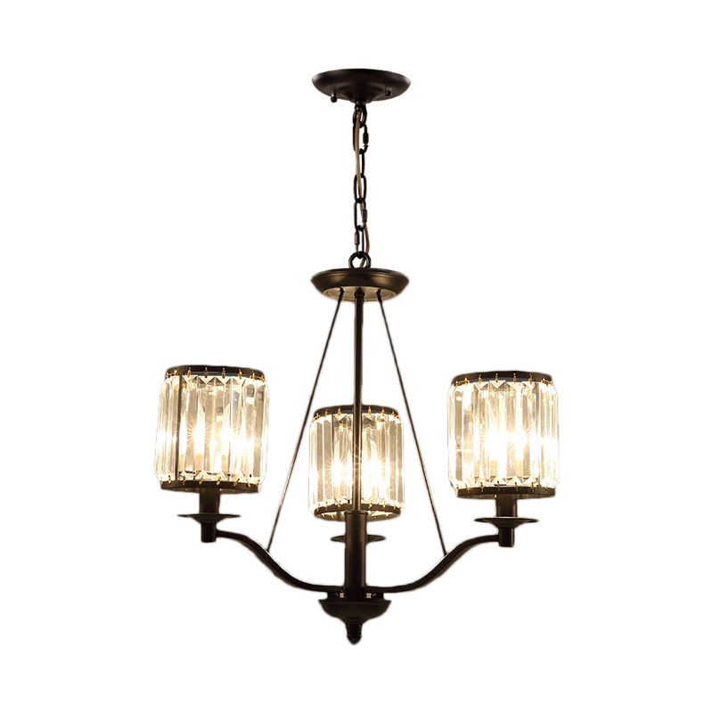 Lámpara de araña de cilindro negro Cristal moderno 3/6/8 Kit de luz colgante para sala de estar