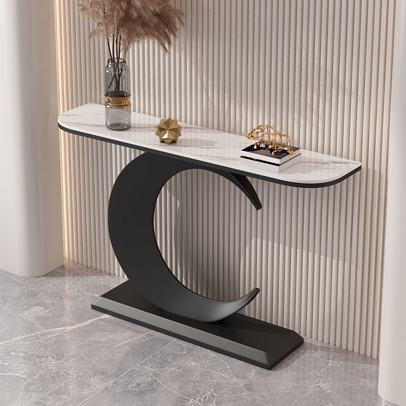 12 inch Wide Glam Console Table Stone Half Moon Console Accent Table