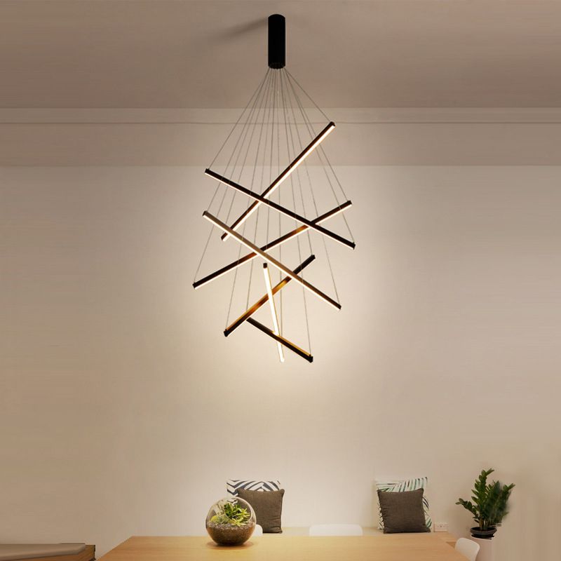 Linear Ceiling Pendant Light Minimalist Style Metal LED Black Chandelier Pendant Light