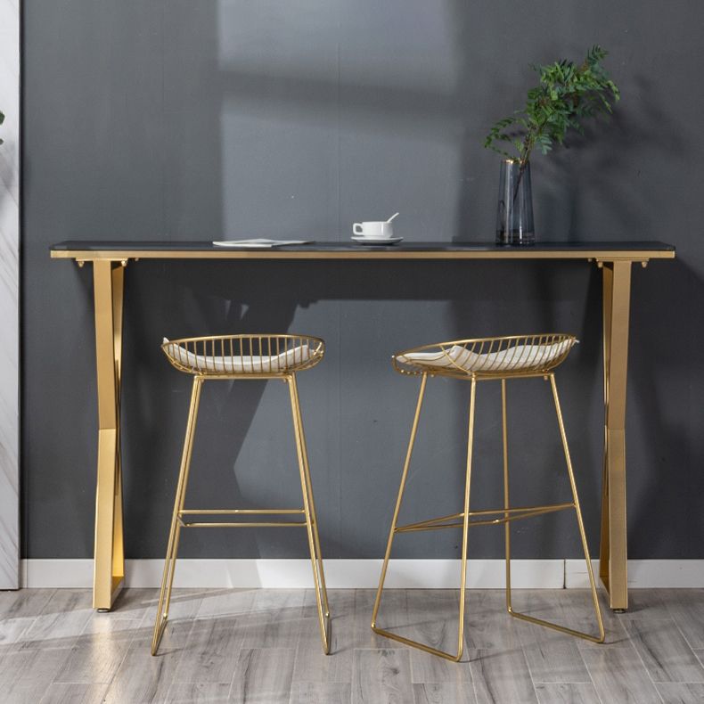 Glam Rectangle Pub Table Sintered Stone Bar Height Cocktail Table with Double Pedestal