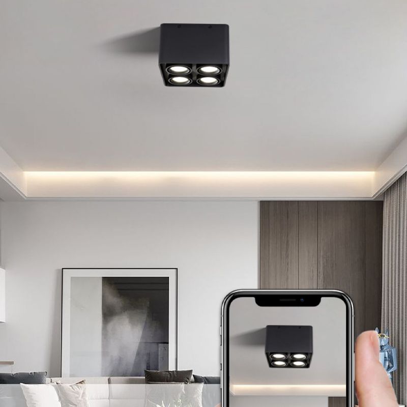 Black Square Ceiling Light Fixture Simple LED Flush Mount for Bedroom