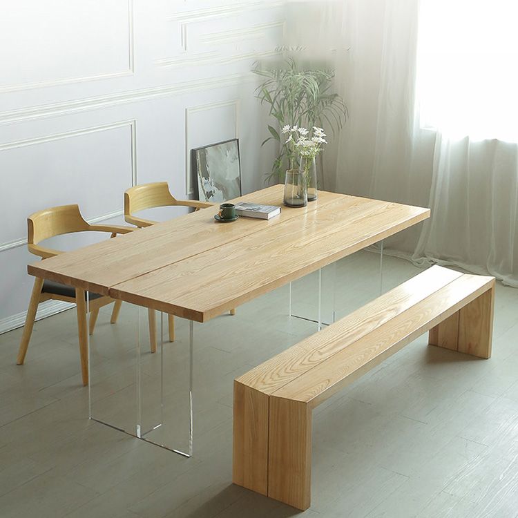 Rectangle Solid Wood Dining Table Modern Acrylic Double Pedestal Table
