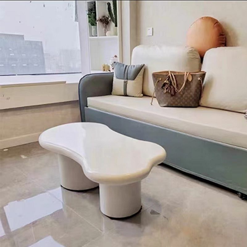 Scandinavian Cream Wood Coffee Table 2 Legs Irregular Cocktail Table