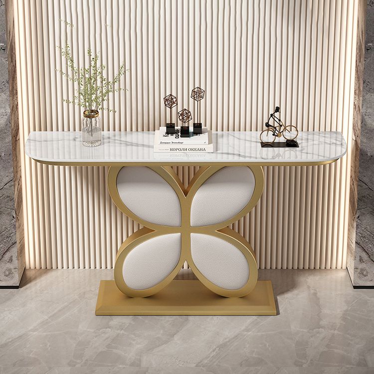 Half Moon Accent Table Antique Finish Console Sofa Table in Stone