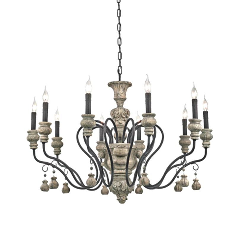 Metal Grey Chandelier Pendant Light Candle Vintage Style Hanging Lighting for Restaurant