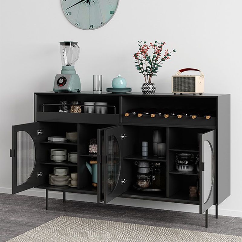 Modern Dining Server Engineered Wood Glass Doors Buffet Server with Do