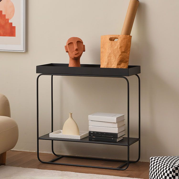 Rectangle Tray Top Side Table 31.5" Tall Iron Frame End Table with Shelf