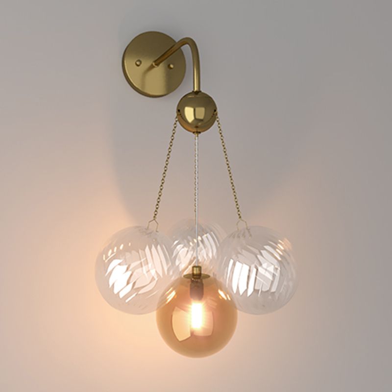 Modern Wall Sconce Ball Shape Metal Wall Light with Glass Shade for Bedroom