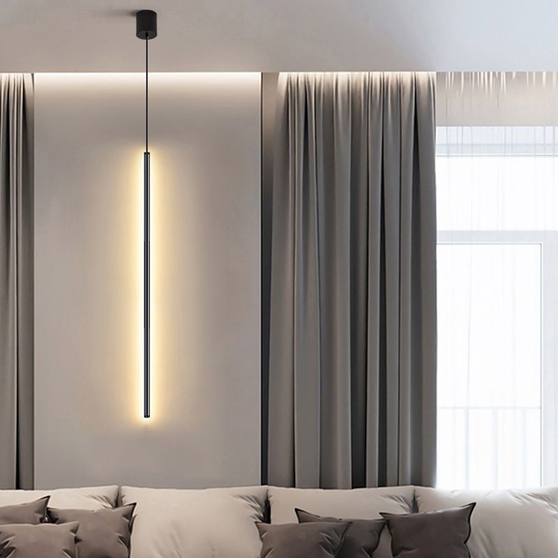 Lustre cylindrique lustre suspendu luminaire moderne de suspension extérieure moderne en finition noire