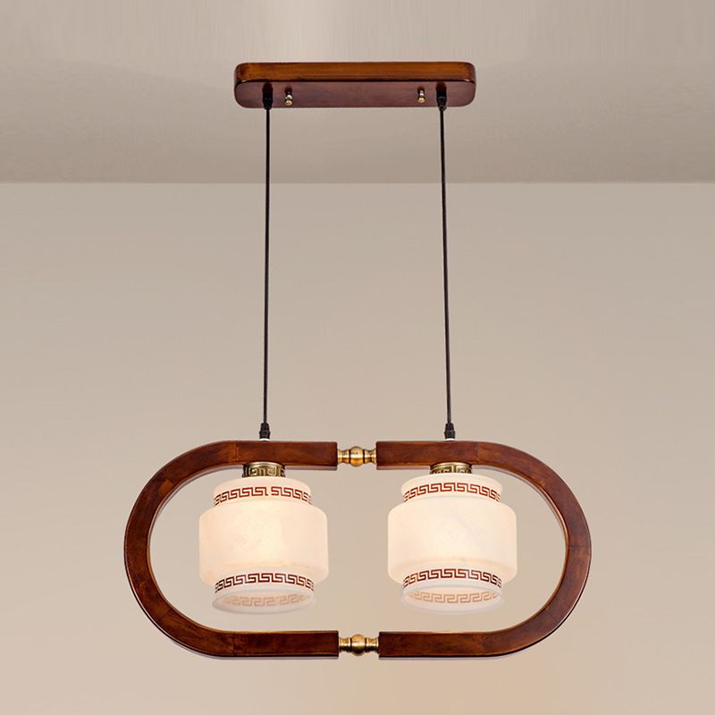Modern Style Cylindrical Shape Island Lights White Glass Pendant Lights in Brown