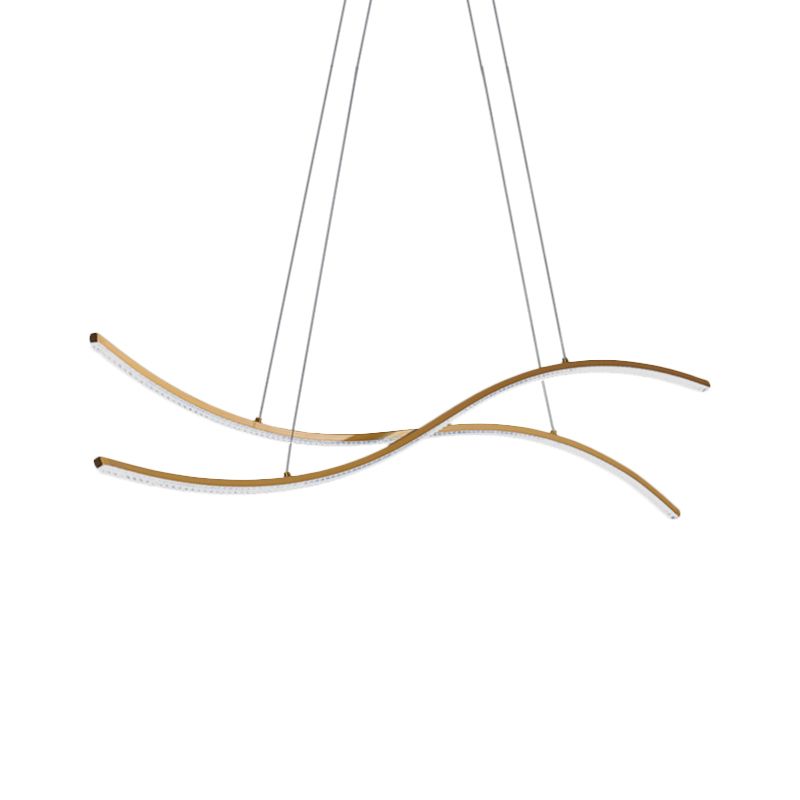 Acrylic Waving Linear Island Pendant Lighting Simple 31.5"/39"/47" W LED Chandelier Light in Gold, Warm/White Light