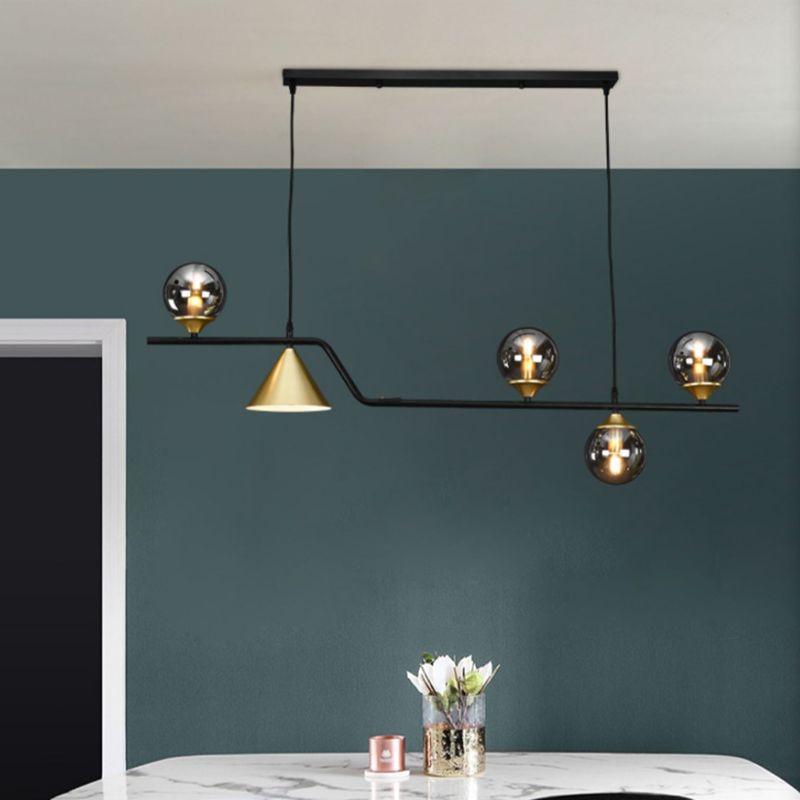 Ball Shape Glass Island Pendants Modern Style Multi Lights Island Pendant Lights in Black