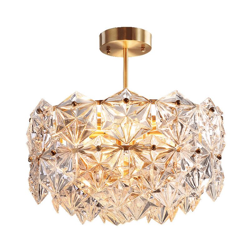 Gold Circular Hanging Lamp Kit Postmodern 8/9 Heads Hexagon Crystal Hanging Ceiling Light