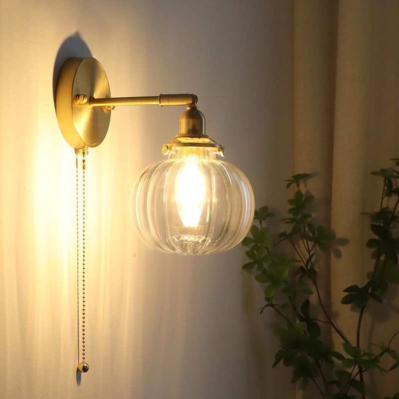 Illuminazione da parete sfera di vetro in stile industriale 1 lampada montata a parete leggera in ottone