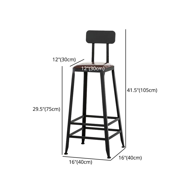 Industrial Armless Counter Stool Iron Cafe Bar Stool with Leather Cushion and Pedal