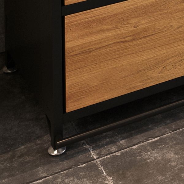 Modern Dining Room Credenza Sliding Doors Metal and Wood Buffet in Black