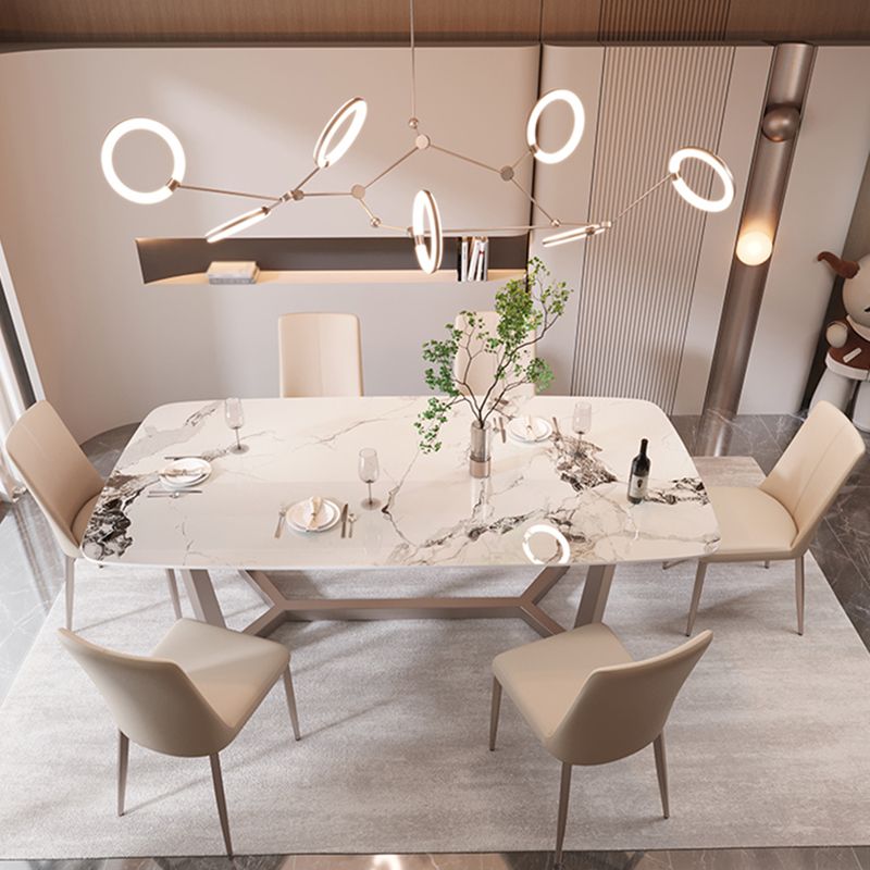 Modern Stone Rectangle Dining Table Metal Base for Dining Room