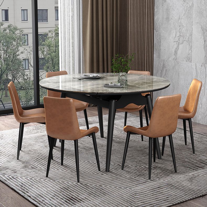 Round Extendable Stone Dining Site Table Contemporary 51.2'' Dinette Table