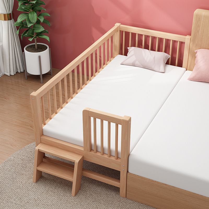 Glam Style Beech Wood Nursery Bed in Nature with Guardrail for Bedroom