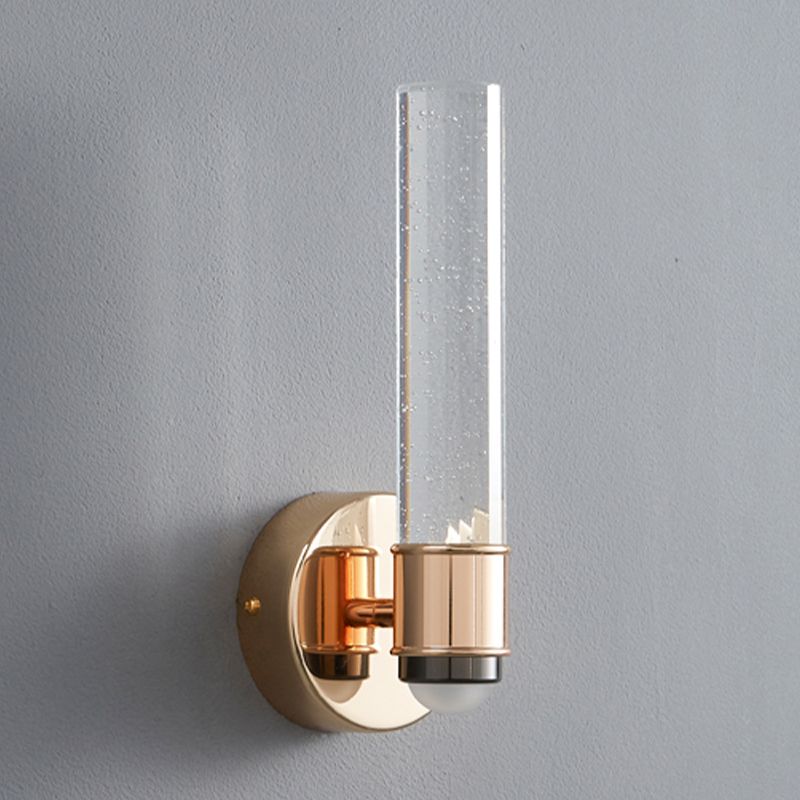 Modern Metal Wall Sconce Cylinder Shape Wall Light with Crystal Shade for Dining Room