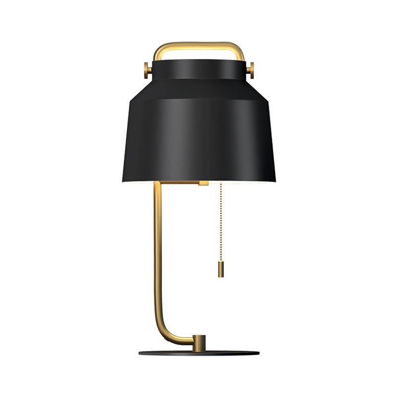 Tapered Drum Table Lamp Contemporary Metal 1 Bulb Bedroom Night Lighting in Black with Pull Chain