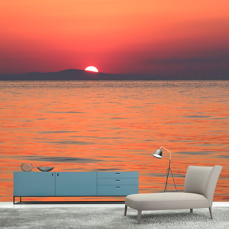 Sunrise And Sunset Wall Mural in Orange Living Room Wall Decor, Moisture Resistant
