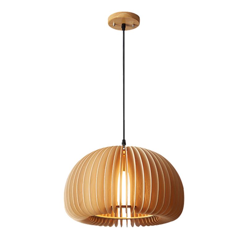 Lampada a ciondolo a cupola in legno Moderna 1 testa da 16,5 "Luce di sospensione beige larga per il ristorante