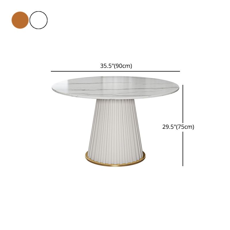 Contemporary Round Dining Table White Sintered Stone Top Pedestal Table for Home