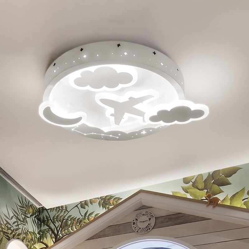 Avión en vuelo por la noche lámpara de techo niños metal led blanco led flush monte lámpara lámpara