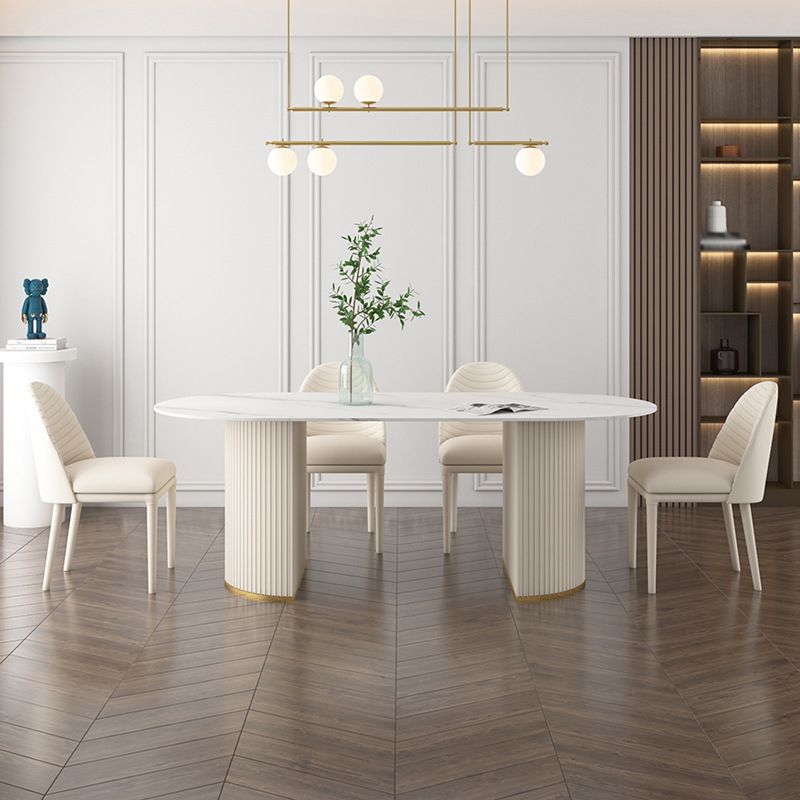 Oval Stone Top Dining Table Traditional Luxury Dining Table for Kitchen