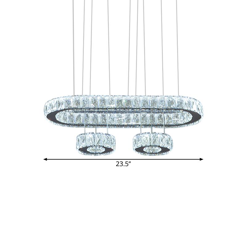 Beveled Crystal Oval Chandelier Light Modern LED Suspension Pendant in Chrome