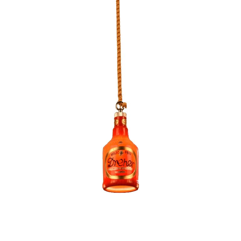 Resin Red/Yellow Drop Pendant Wine Bottle 1 Light Industrial Style Hanging Lamp Kit for Restaurant