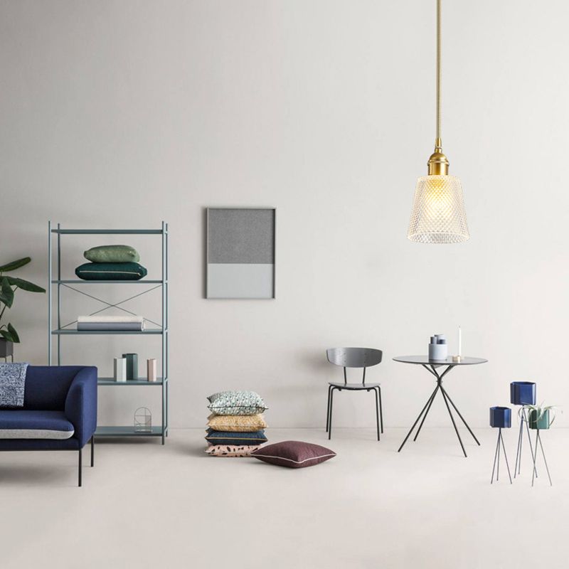 Tapered Pendant Light Fixture Mid-Century Modern Ribbed Glass Hanging Pendant Lights for Bar