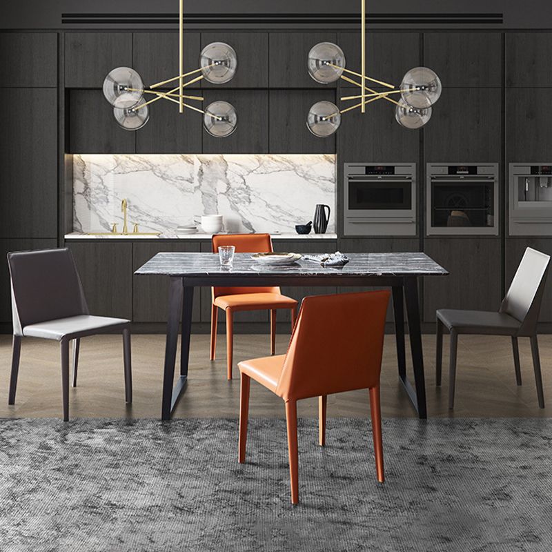 Contemporary Leather Dining Chairs Armless Side Chairs with Metal Legs for Kitchen