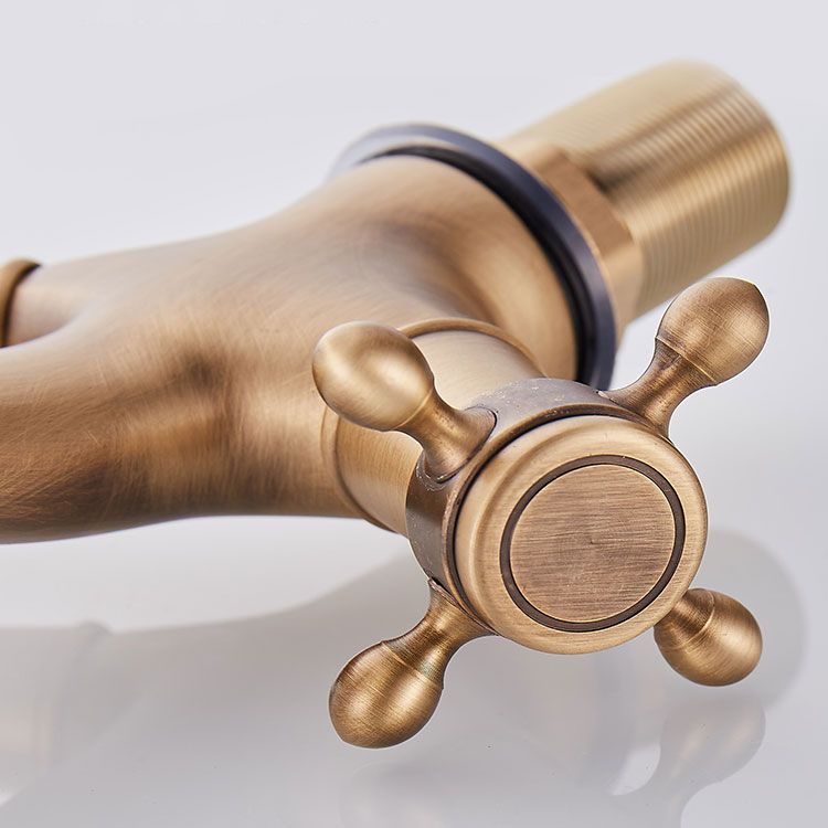 Glam Vanity Sink Faucet Brass Cross Handles Low Arc Bathroom Sink Faucet