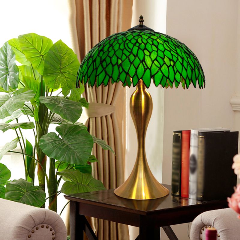 1 illuminazione da tavolo vetrate a mano verde lampada a cupola a foglia leggera