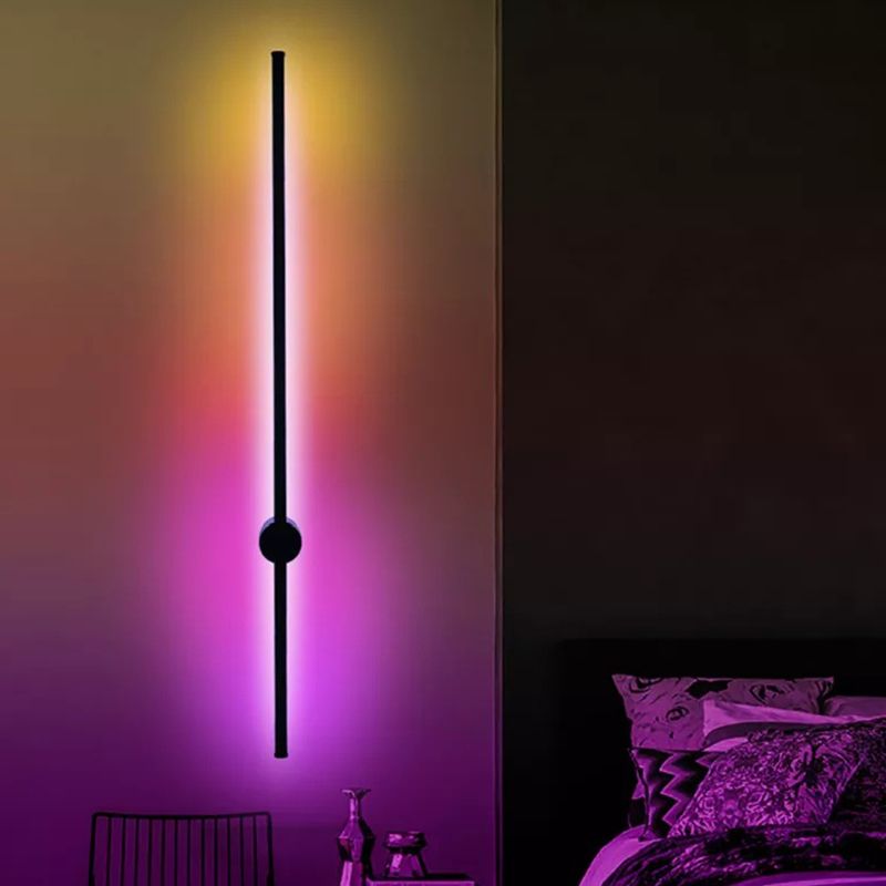 Modern Simplicity Style RGB Wall Sconce Black Long Strip Ambiance Decorative LED Wall Lamp for Restaurant Bar