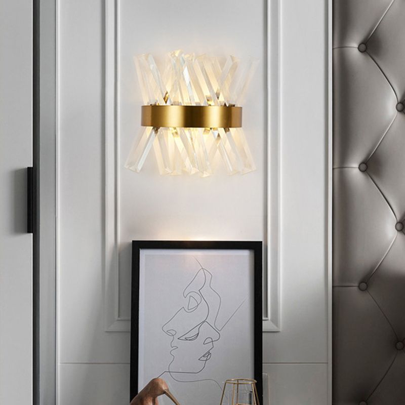 Crystal Unique Shape Wall Lights Modern Style 2 Lights Wall Light Sconce in Brass