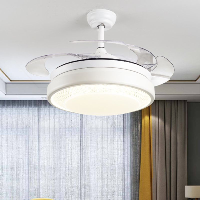 Acryl-trommelvormig plafondventilator licht Minimalisme Wit met 4-blade LED Semi Flush Mount Lighting, 42 "breed