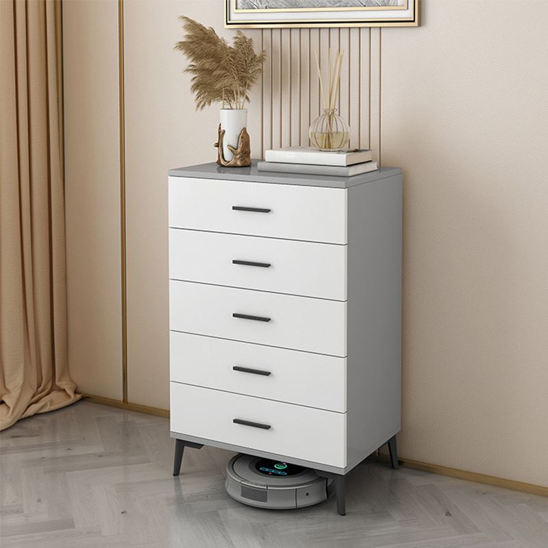 Wooden White  Accent Cabinet Modern Chest with 5 Drawers Modern
