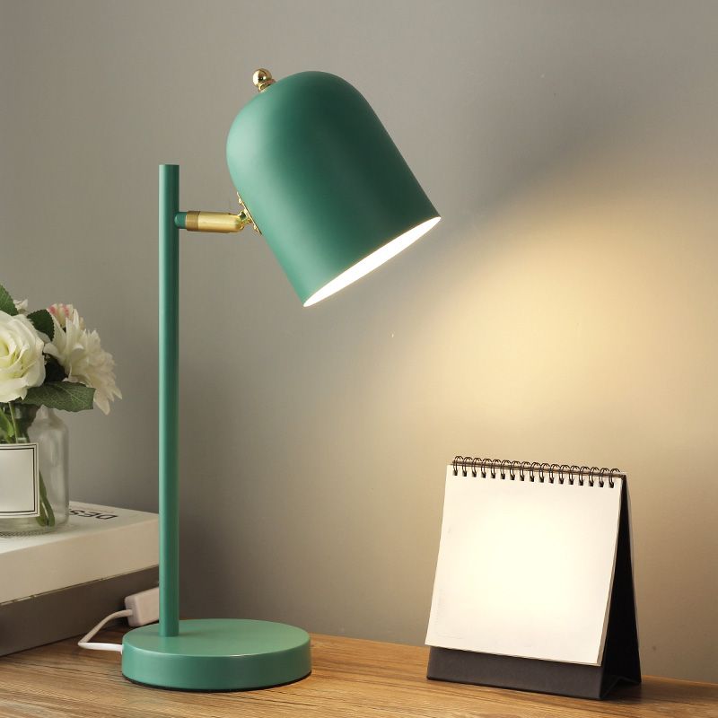 Lampada da tavolo a cupola allungata in metallo Macaron Lampada da studio girevole a 1 luce con portapenne