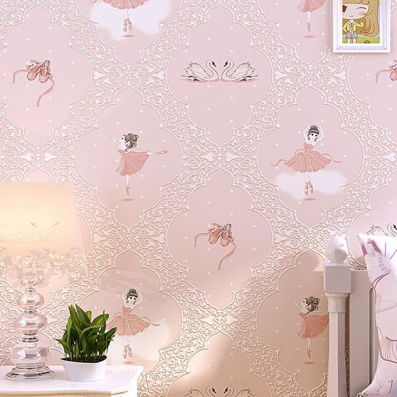 Novelty Girls Self-Stick Wallpaper with Ballet Dancers Pattern Pink Wall Covering, Easy Peel Off